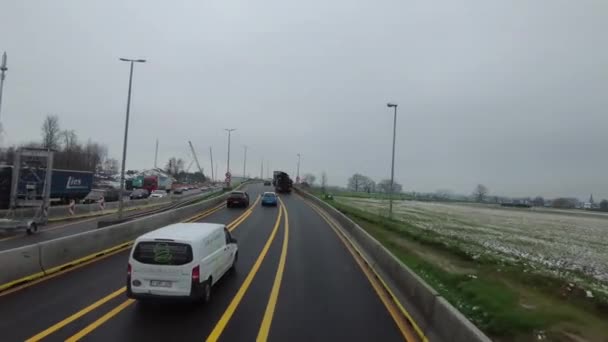 Dashcam Вид Flixbus Їздити Дорозі Бельгії Франції — стокове відео