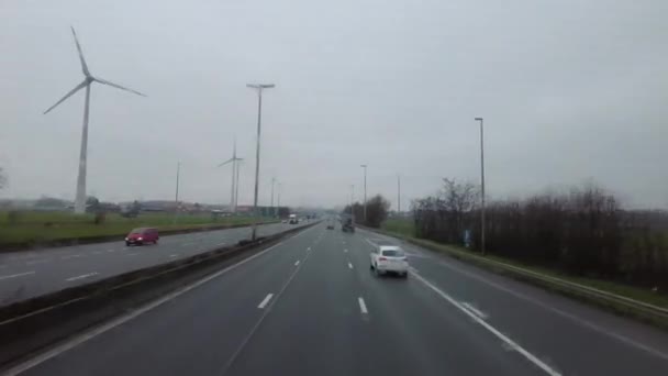 Dashcam Melihat Dari Flixbus Mengemudi Jalan Belgia Dan Perancis — Stok Video