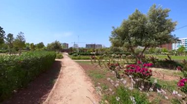 Çevresinde yeşil çimenler ve binalar olan boş bir halk parkı.