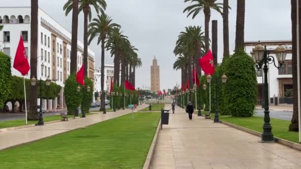 从摩洛哥拉巴特穆罕默德五世大道看Assounna清真寺 — 图库视频影像