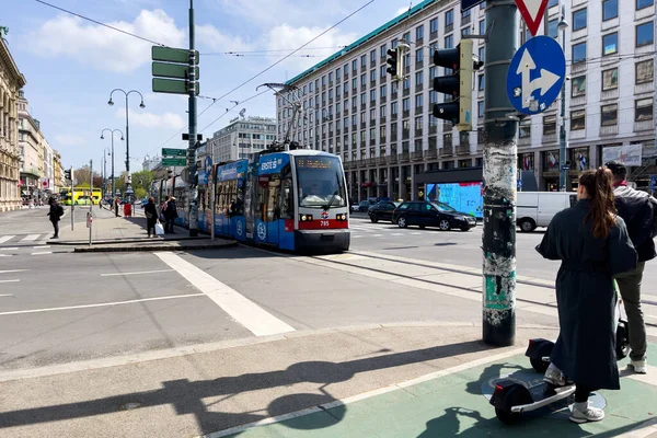 Blue Modern Tramway Road Vienna Austria — Stock Photo, Image
