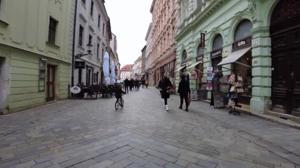 Pov Walking Michael Gate Old Town Bratislava Slovakia — Stock Video