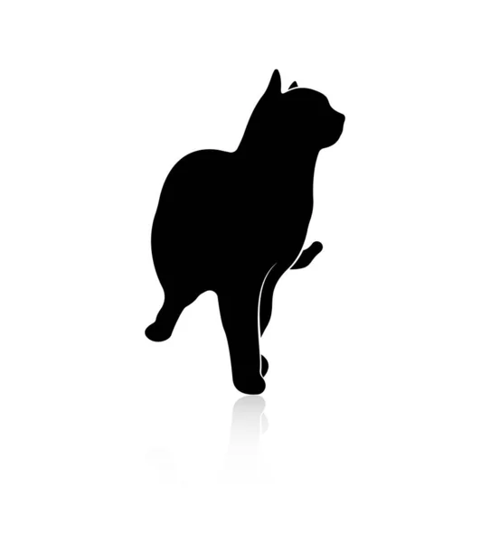 Silhouette Standing Cat Reflection Isolated White Background — Stock Vector