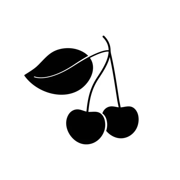 Silueta Negra Cereza Icono Fruta Impreso Aislado Sobre Fondo Blanco — Archivo Imágenes Vectoriales