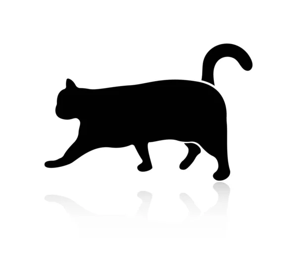 Silhouette Walking Cat Reflection Isolated White Background — Stock Vector