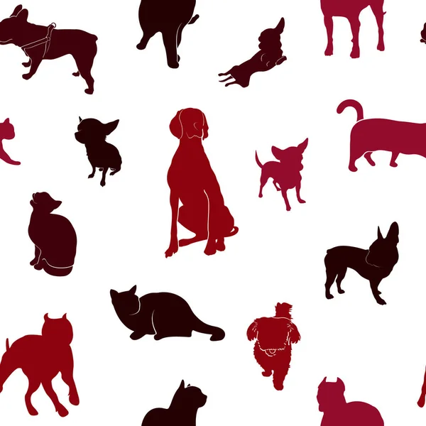 Animal Seamless Pattern Cats Dogs Different Positions French Bulldog Pitbull — Stock Vector