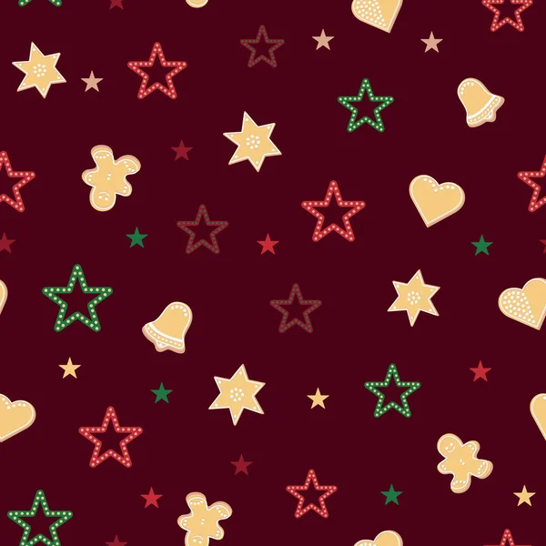 Natal Pão Gengibre Estrelas Sem Costura Padrão Impressões Modelo Embalagem — Vetor de Stock