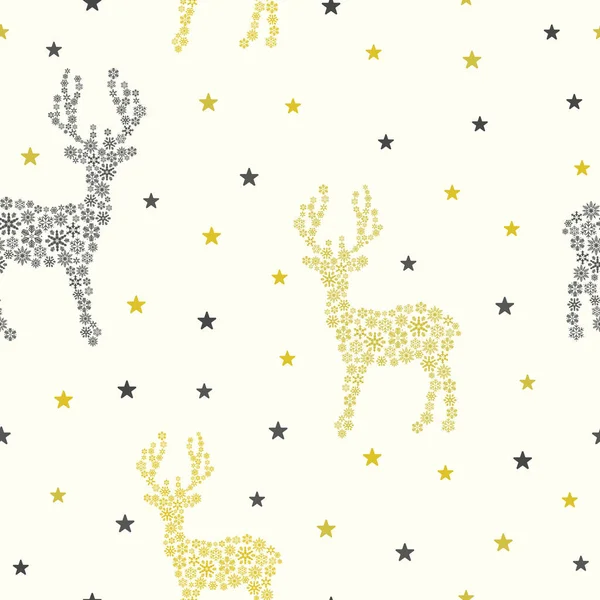 Christmas Seamless Pattern Snowflakes Shape Reindeer Stars Fine Animal Print — Stock Vector