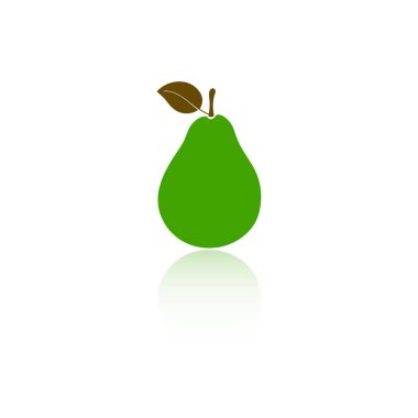 Armut silueti. Beyaz arkaplanda meyve simgesi izi izole edildi. Yansımayla.