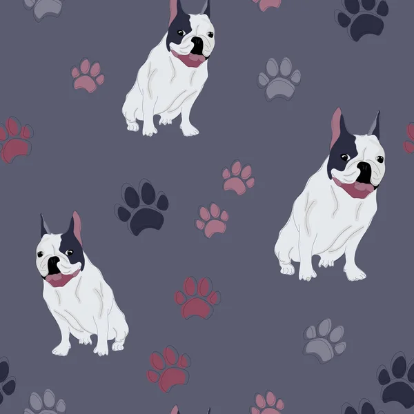 French Bulldog Seamless Pattern Animal Print Dog Paws Packaging Design — Stock Vector