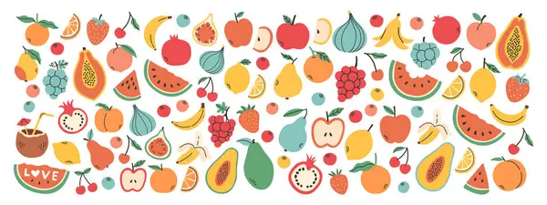 Conjunto Diferentes Frutas Bayas Colección Vitaminas Orgánicas Nutrición Saludable Sandía — Archivo Imágenes Vectoriales