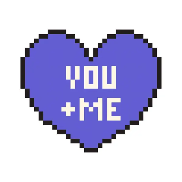 Pixel Corazón Con Texto Estilo Retro Vintage Símbolo Amor Bits — Archivo Imágenes Vectoriales