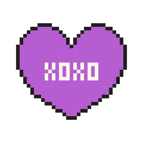 Pixel Corazón Con Texto Xoxo Estilo Retro Vintage Símbolo Amor — Archivo Imágenes Vectoriales