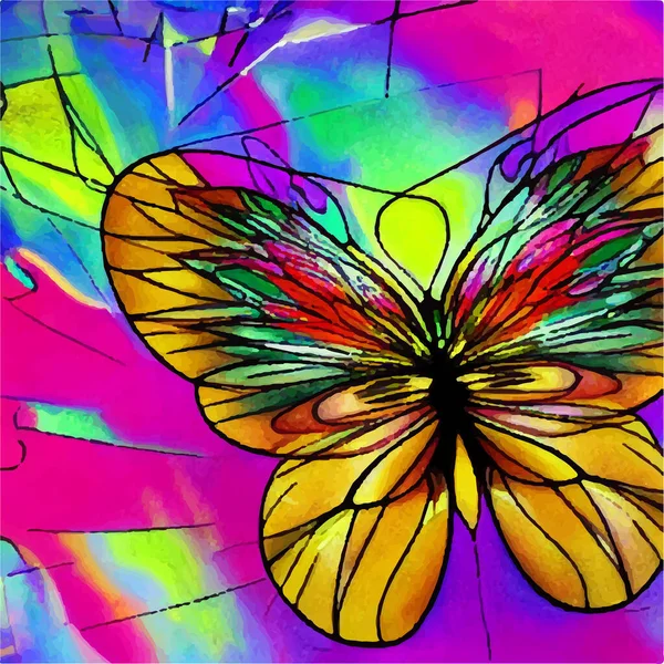 Vidrieras Con Mariposa Pintura Óleo Ilustración — Foto de Stock
