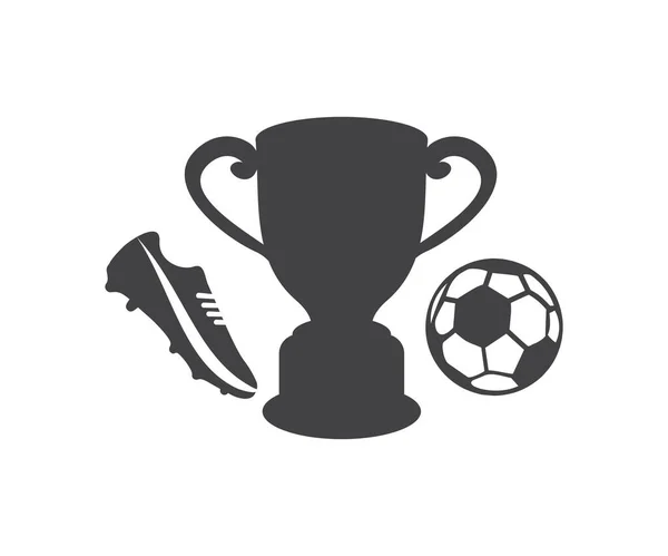 Trophy Winner Soccer Football Cup Soccer Boots Ball Logo Design — Stock Vector