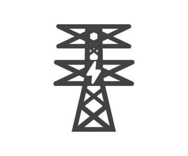 Endüstriyel yüksek voltaj güç hattı simgesi. Yüksek voltajlı kule logosu tasarımı. Enerji endüstrisi. Altyapı, elektrik direği silueti. Elektrik iletim kuleleri vektör tasarımı ve illüstrasyonu.