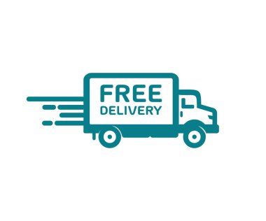 Hızlı hareket eden nakliye ve ücretsiz nakliye kamyonu logosu tasarımı. Lojistik ve toptan satış konsepti. Hızlı teslimat emri. Hızlı gönderim ikonu vektör tasarımı ve illüstrasyonu.