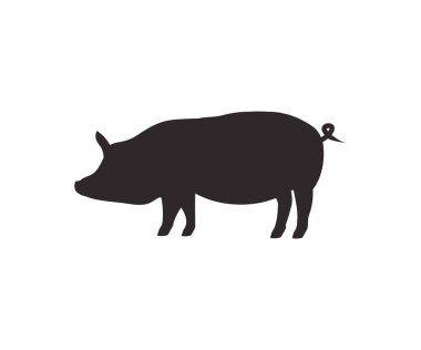 Vektör domuz silueti. Domuz silueti yemek, domuz logosu tasarımı. Domuz Silueti Çiftliği Hayvan Vektör Tasarımı ve İllüstrasyonu.
