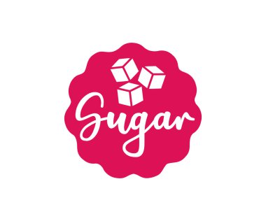Şeker küpleri, etiket ya da çıkartma, işaret, işaret logosu tasarımı. Rafine şeker. Şeker küpleri tatlı yemek kuponu. Gıda ve diyet konsepti vektör tasarımı ve illüstrasyonu.
