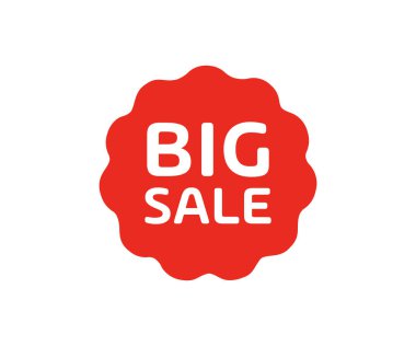 Büyük satış etiketi logosu tasarımı. Satılık fiyat indirimi olan bir etiket. Alışveriş etkinliği ve perakende pazarlama tanıtımı. Etiket, rozet, kupon, vektör tasarımı ve illüstrasyonunu kaydet.