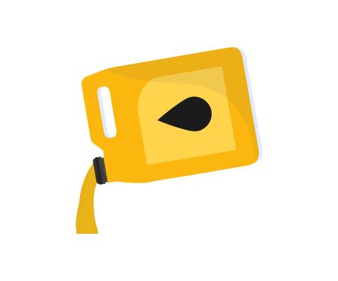 Logo tasarımından yağlı araba yağı dökülüyor. Motor vagonuna yakıt doldurup yağ döküyorum. Motor yağı akıyor. Enerji yakıtı konsepti vektör tasarımı ve illüstrasyonu.