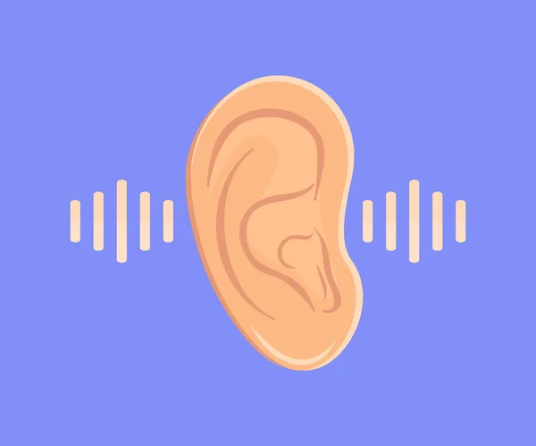 Ouvido Audição Design Logotipo Órgão Ouvido Humano Áudio Auditivo Ondas — Vetor de Stock