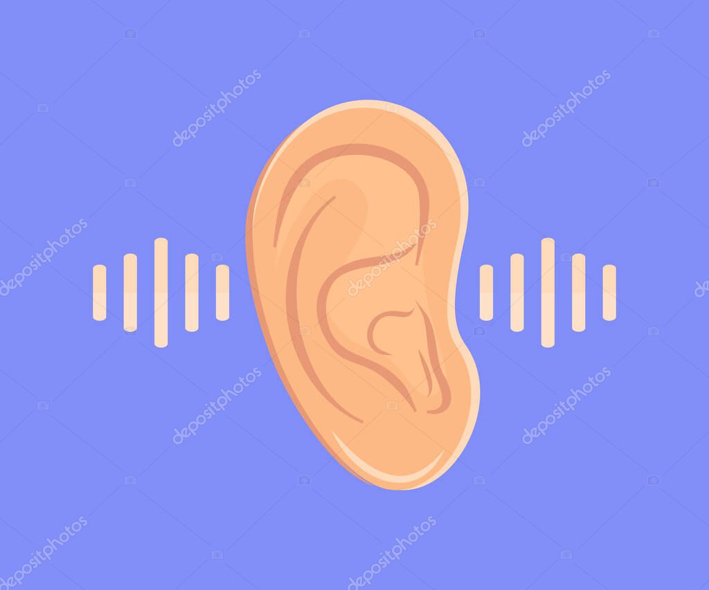Ear listening, hearing, human ear organ logo design. Hearing Audio Sound Waves vector design and illustration.