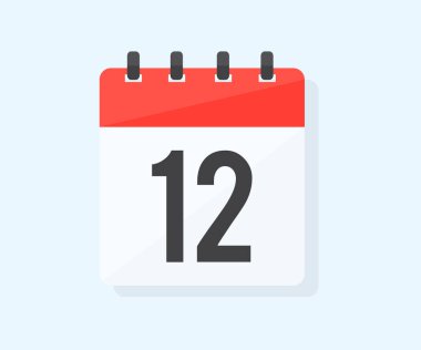 Ayın 12. günü 12. gün, 12. gün logo tasarımı. Takvim simgesi düz gün 12. Hatırlatma sembolü. Olay çizelgesi. Buluşma zamanı vektör tasarımı ve illüstrasyonu.
