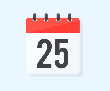 Ayın yirmibeşinci günü, 25. gün, 25. logo tasarımı. Takvim simgesi 25. gün. Hatırlatma sembolü. Olay çizelgesi. Buluşma zamanı vektör tasarımı ve illüstrasyonu.