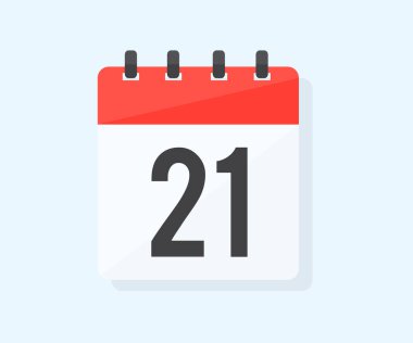 Ayın 21 'inde, 21. gün logo tasarımı. Takvim simgesi 21. gün. Hatırlatma sembolü. Olay çizelgesi. Buluşma zamanı vektör tasarımı ve illüstrasyonu.