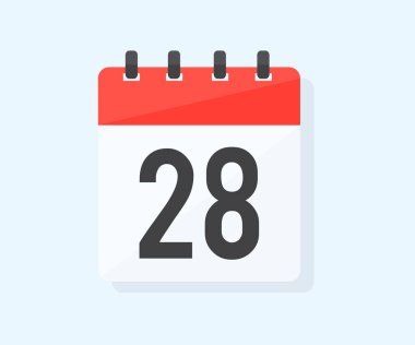 Ayın 28 'i, 28' inci gün, 28 'inci gün logo tasarımı. Takvim simgesi 28 gün. Hatırlatma sembolü. Olay çizelgesi. Buluşma zamanı vektör tasarımı ve illüstrasyonu.