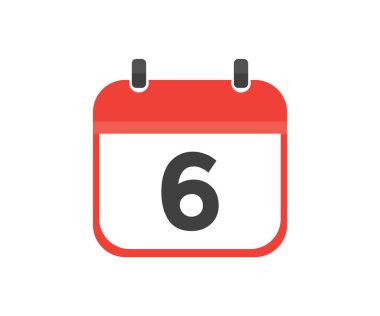 Simple calendar with date 6, day six logo design. Calendar icon flat day 6. Reminder symbol. Event schedule date. Meeting appointment time vector design and illustration.