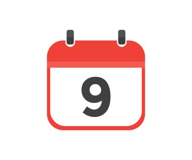 Simple calendar with date 9, day nine logo design. Calendar icon flat day 9. Reminder symbol. Event schedule date. Meeting appointment time vector design and illustration.