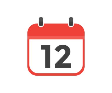 Simple calendar with date 12 day twelve logo design. Calendar icon flat day 12. Reminder symbol. Event schedule date. Meeting appointment time vector design and illustration.