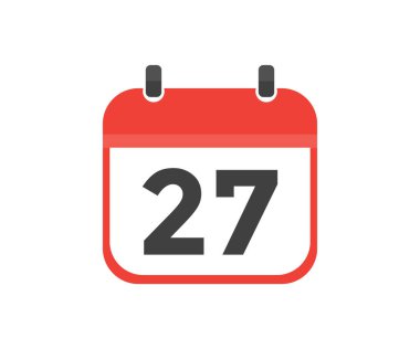 Simple calendar with date 27 day twenty seven logo design. Calendar icon flat day 27. Reminder symbol. Event schedule date. Meeting appointment time vector design and illustration.