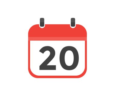 Simple calendar with date 20 day twenty logo design. Calendar icon flat day 20. Reminder symbol. Event schedule date. Meeting appointment time vector design and illustration.