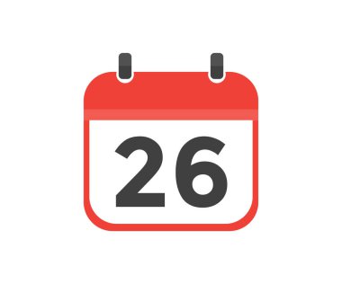Simple calendar with date 26 day twenty six logo design. Calendar icon flat day 26. Reminder symbol. Event schedule date. Meeting appointment time vector design and illustration.
