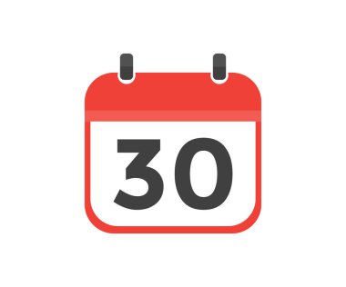 Simple calendar with date 30 day thirty logo design. Calendar icon flat day 30. Reminder symbol. Event schedule date. Meeting appointment time vector design and illustration.