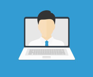 Personal Site, designing website, page interface on Laptop Screen. Businessman face avatar. Online identity management. Personal growth and development concept vector design and illustration.