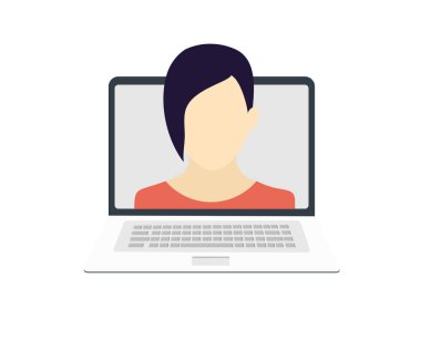 Personal Site, designing website, page interface on Laptop Screen. Businesswoman face avatar. Online identity management. Personal growth and development concept vector design and illustration.