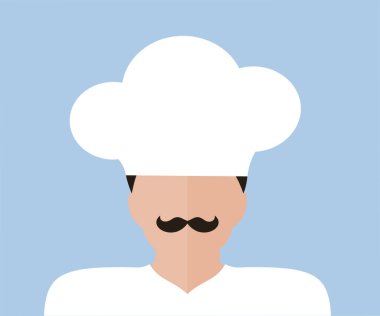 Male Chef om toque, cooking, culinary and people concept icon design. Professional chef man. Food, meal, restaurant and catering, food concept vector design and illustration