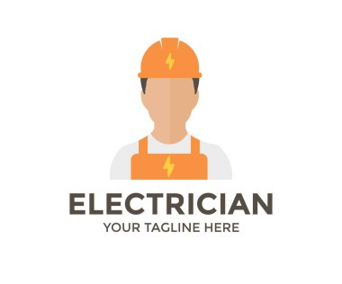 Hard-working professional electrician logo design. Person Profile, Avatar Symbol, Male people icon. Male professional electrician service worker  vector design and illustration.