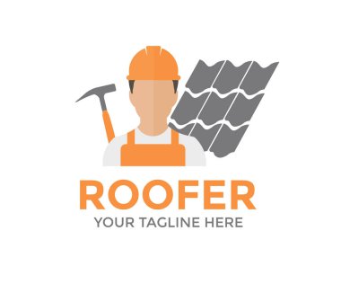 Çok çalışan profesyonel Roofer adam logosu tasarımı. İnsan Profili, Avatar Sembolü, Erkek İnsan Simgesi. Erkek profesyonel Roofer veya Carpenter işçi vektör tasarımı ve illüstrasyonu.