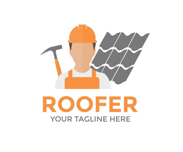 Trabajo Duro Diseño Logotipo Hombre Roofer Profesional Perfil Persona Símbolo — Vector de stock