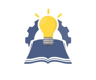 Glowing light bulb on a book, Inspiring from read book logo design. Gear idea bulb lamp. Business and education idea concept. Education, knowledge creates ideas concept, vector design and illustration.