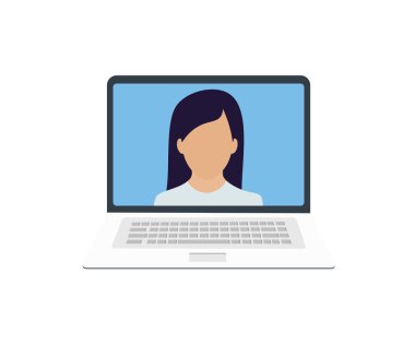 Online image of a female teacher logo design. Displayed on a laptop screen vector design and illustration.