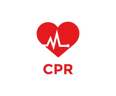 Kalp masajı, Sağlık Gözetimi (kardiyopulmoner canlandırma) sembol logo tasarımı. Acil durum defibrilatörü işareti veya simge vektör tasarımı ve illüstrasyonu.
