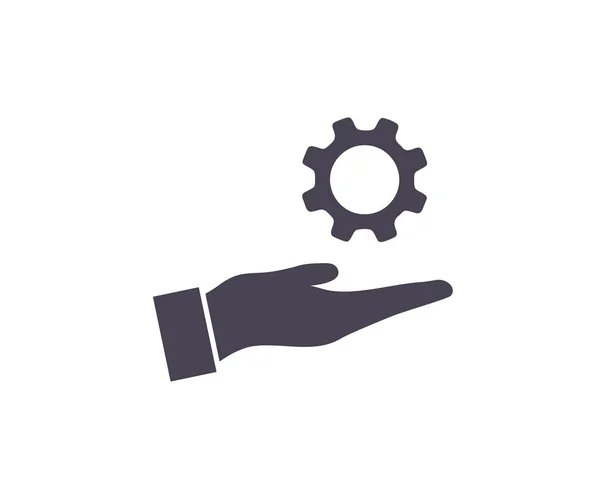 Hand Holding Gear Engineer Symbol Logo Design Development Cogwheel Symbol — Stock Vector