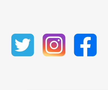 Twitter logoti. Instagram logoti. Facebook logosu. İzole ya da beyaz ve şeffaf arkaplan üzerine popüler sosyal medya logosu koleksiyonu. Sosyal ağ simgeleri vektör tasarımı ve illüstrasyonu.
