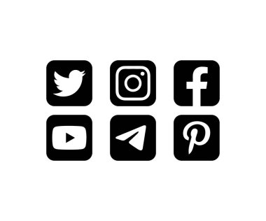 Popüler sosyal medya logosu koleksiyonu: Twitter, Instagram, Facebook, YouTube, Telegram, Pinterest. Sosyal medya simgeleri. Popüler sosyal medya vektör tasarımı ve illüstrasyonu koleksiyonu.